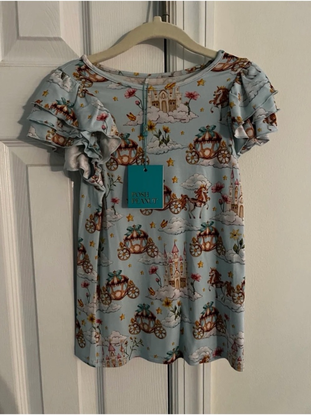 Posh Peanut Blue Princess Carriage Ruffle Sleeve Dress